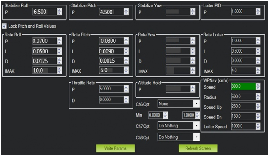 Parametros en interface MIssion Planner